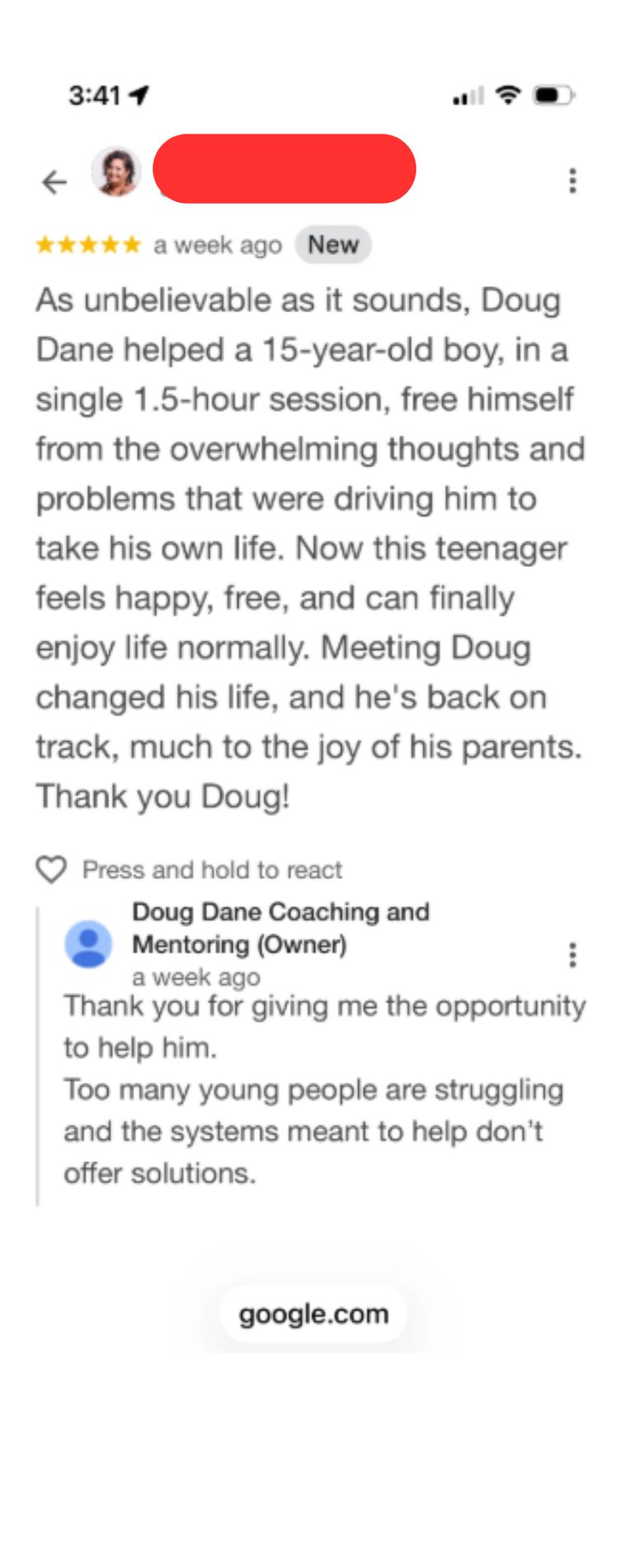 Facebook testimonial about The Reset
